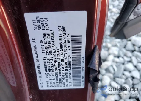 2017 Honda Ridgeline Rtl из США, поврежденный, VIN 5FPYK2F65HB011309